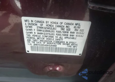 2008 Acura Mdx Sport Package z USA, uszkodzony, nr VIN 2HNYD28548H526460